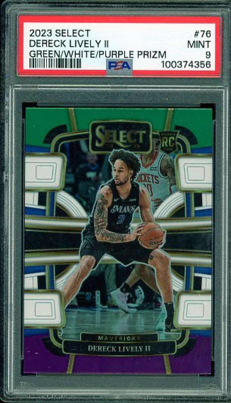 Dereck Lively II Rookie Card 2023-24 Select Green/White/Purple Prizm #76 PSA 9 Image 1