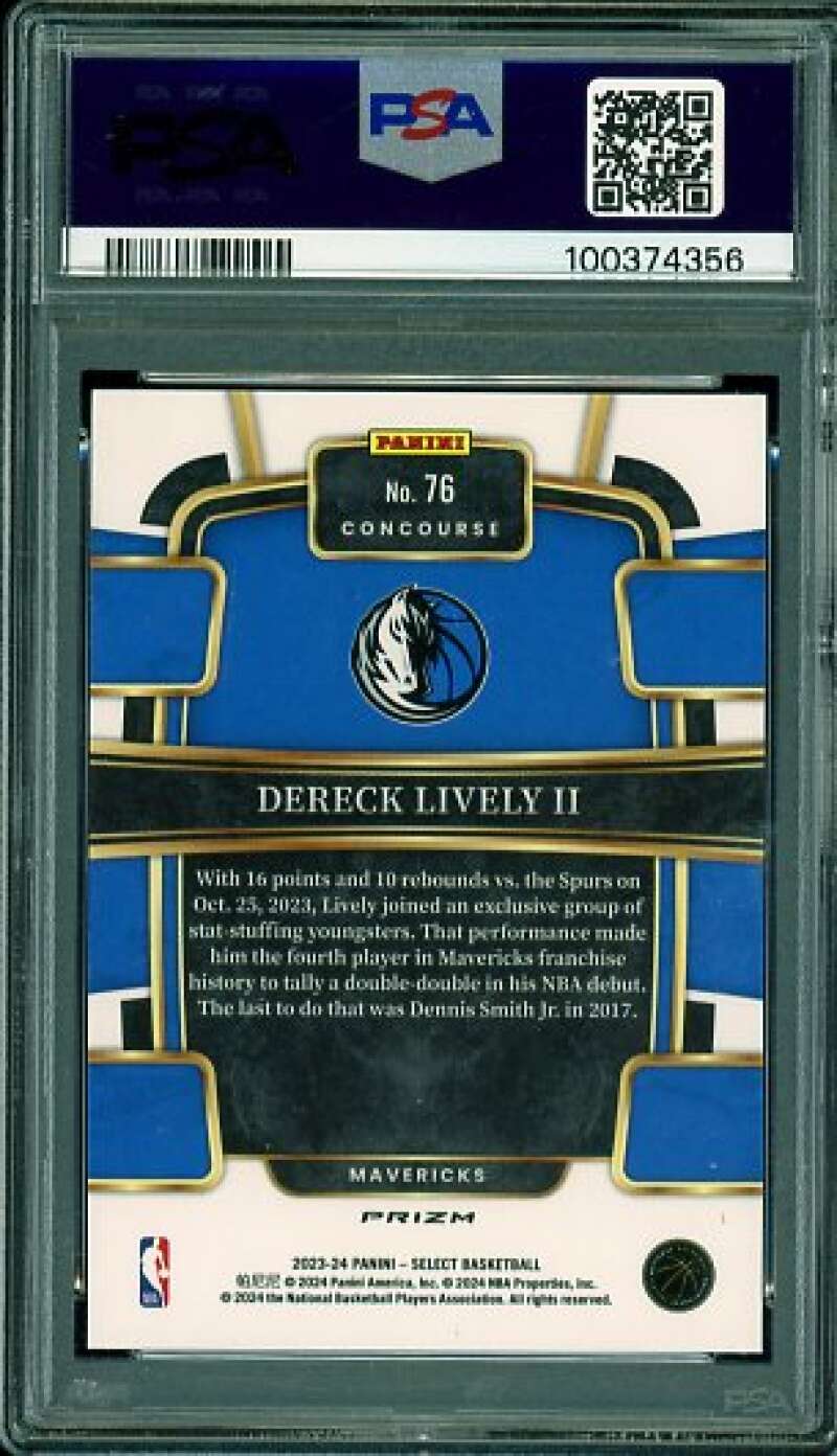 Dereck Lively II Rookie Card 2023-24 Select Green/White/Purple Prizm #76 PSA 9 Image 2