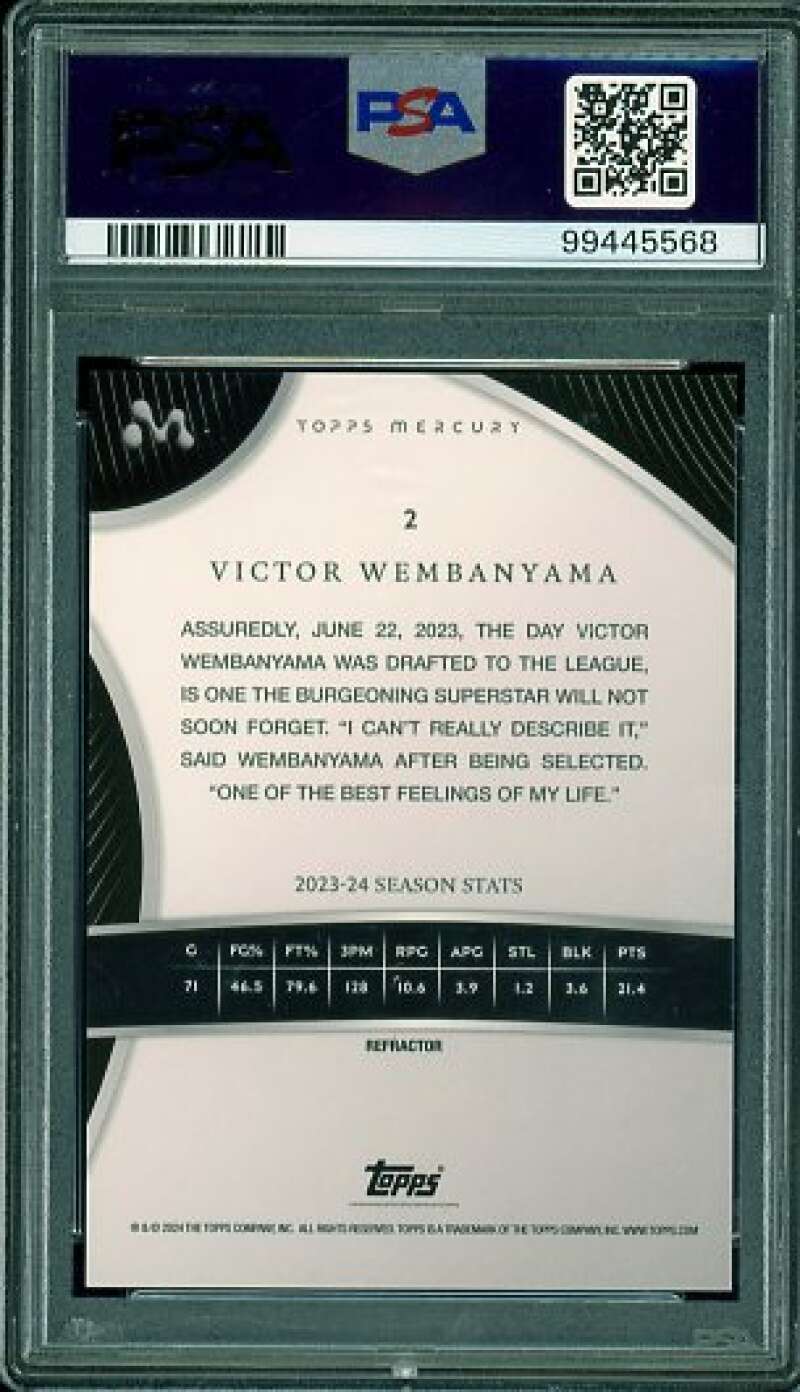 Victor Wembanyama Rookie Card 2023-24 Topps Mercury Refractor (63/99) #2 PSA 10 Image 2