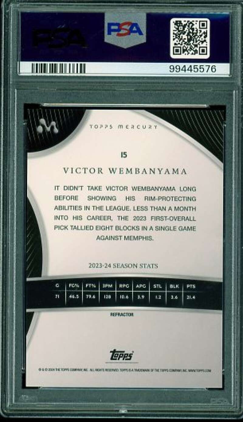 Victor Wembanyama Rookie Card 2023-24 Topps Mercury Refractor (76/99) #15 PSA 9 Image 2