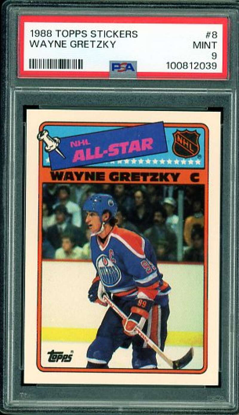 Wayne Gretzky Card 1987-88 Topps Stickers #8 PSA 9 Image 1