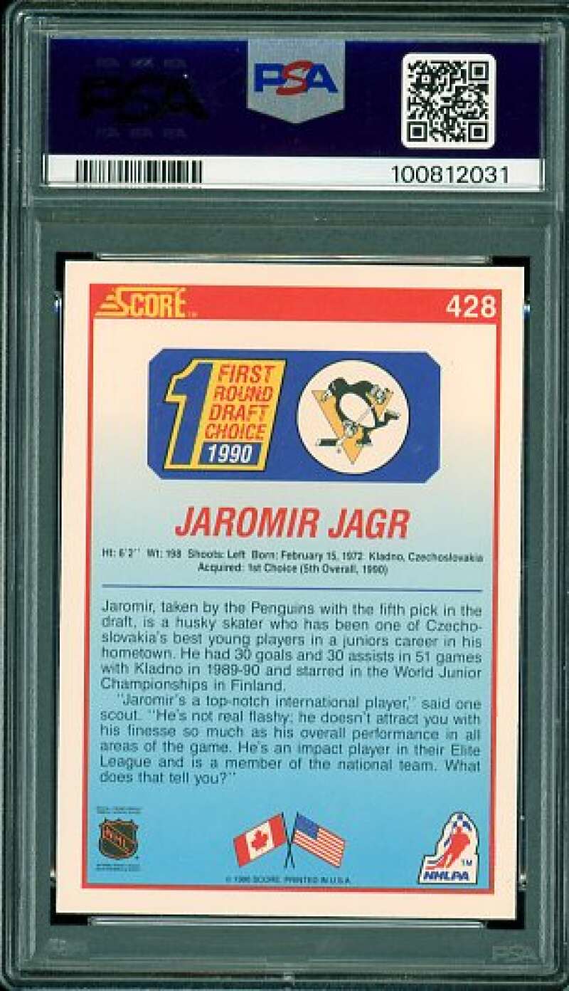 Jaromir Jagr Rookie Card 1990-91 Score #428 PSA 9 Image 2