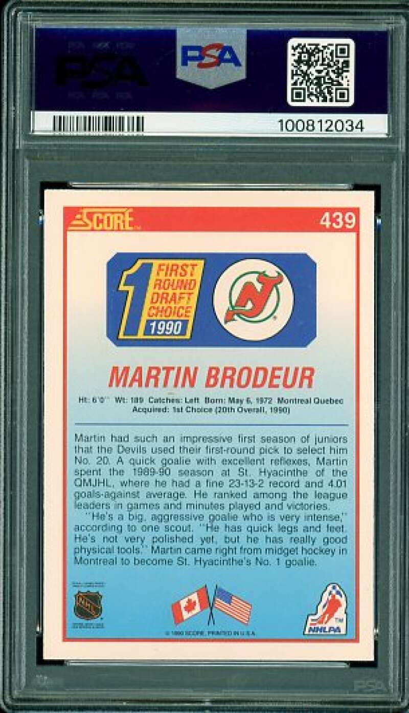 Martin Brodeur Rookie Card 1990-91 Score #439 PSA 10 Image 2