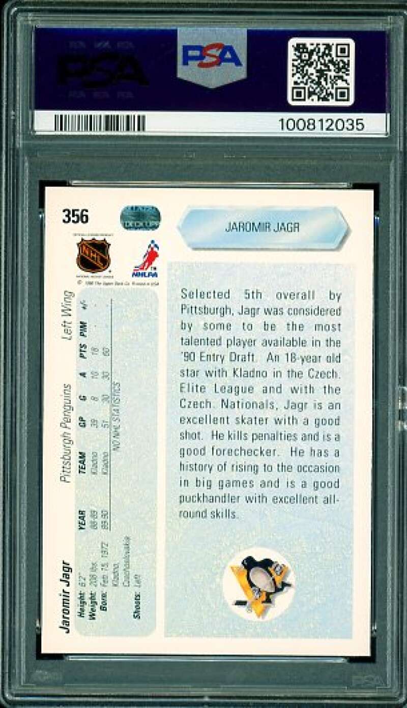 Jaromir Jagr Rookie Card 1990-91 Upper Deck #356 PSA 9 Image 2