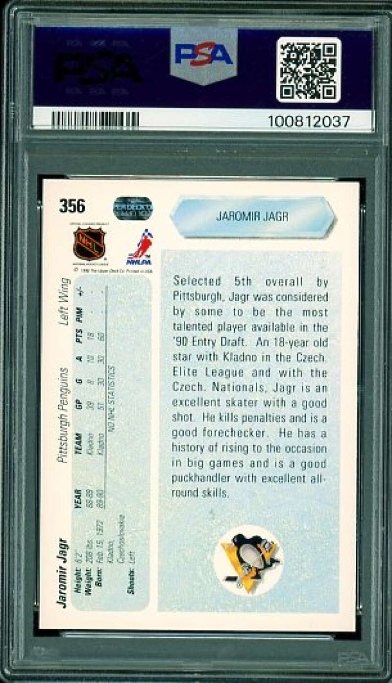 Jaromir Jagr Rookie Card 1990-91 Upper Deck #356 PSA 10 Image 2