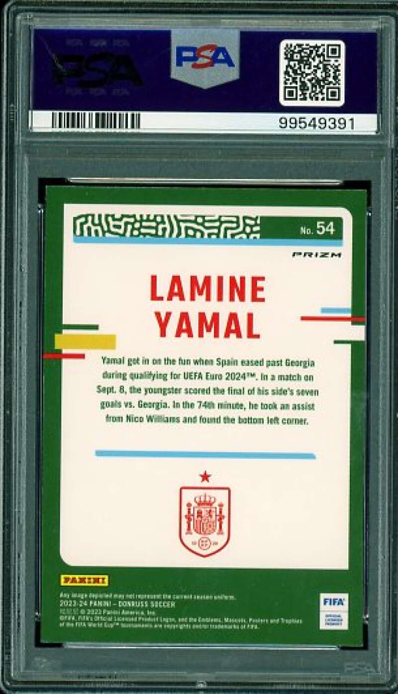 Lamine Yamal Rookie Card 2023-24 Donruss Fifa Optic-Holo #54 PSA 9 Image 2