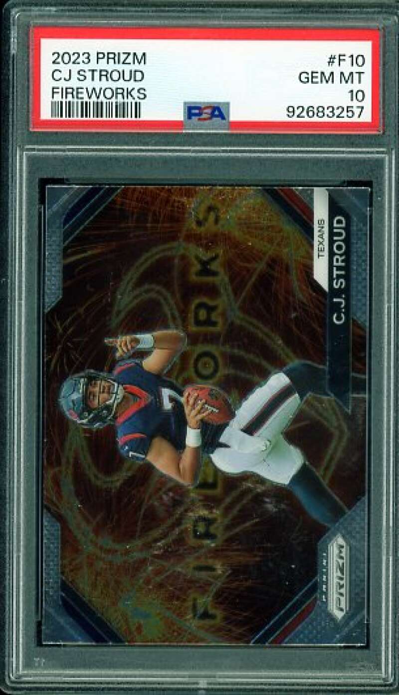 CJ Stroud Rookie Card 2023 Prizm Fireworks #F10 PSA 10 Image 1