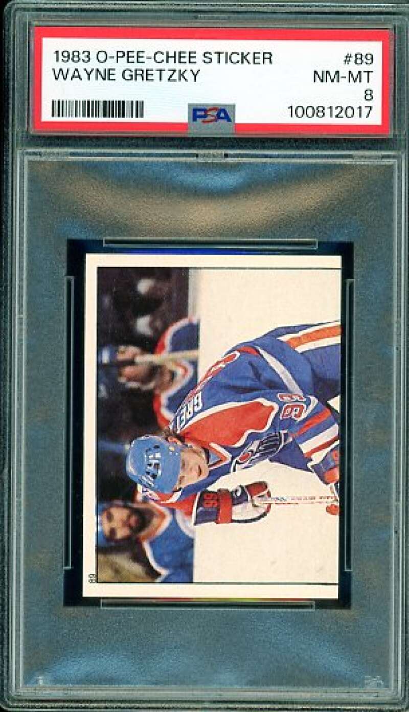 Wayne Gretzky Card 1983-04 O-Pee-Chee Sticker #89 PSA 8 Image 1