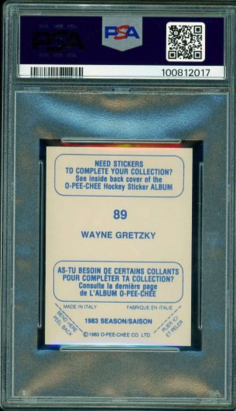 Wayne Gretzky Card 1983-04 O-Pee-Chee Sticker #89 PSA 8 Image 2