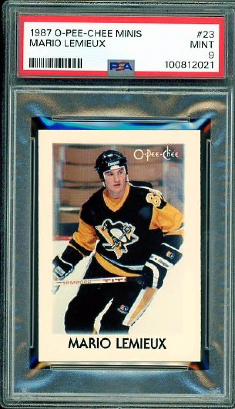 Mario Lemieux Card 1987-88 O-Pee-Chee Minis #23 PSA 9 Image 1