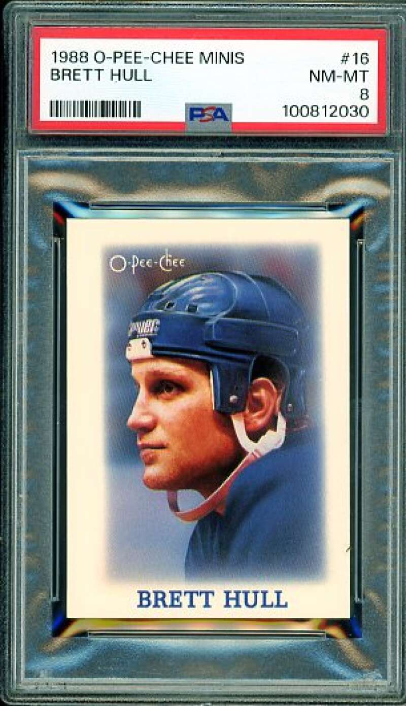 Brett Hull Rookie Card 1988-89 O-Pee-Chee Minis #16 PSA 8 Image 1