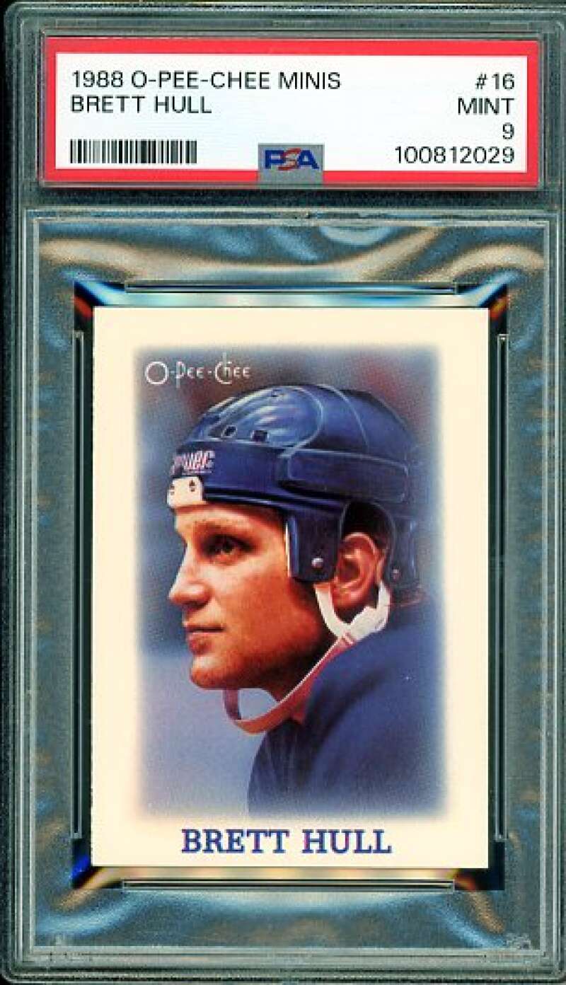 Brett Hull Rookie Card 1988-89 O-Pee-Chee Minis #16 PSA 9 Image 1