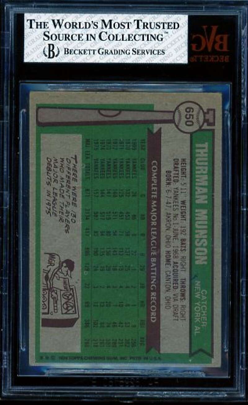 Thurman Munson Card 1976 Topps #850 BVG 4.5 Image 2