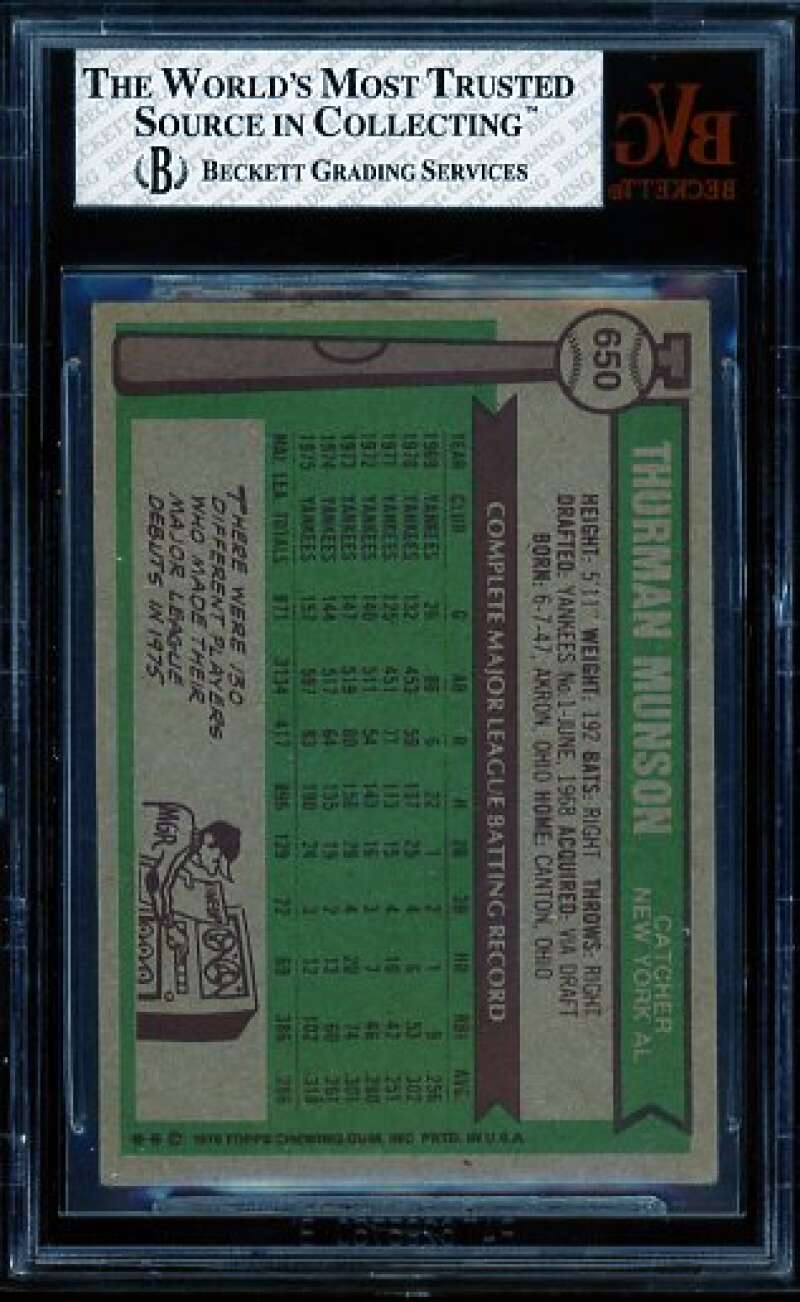 Thurman Munson Card 1976 Topps #650 BVG 4.5 Image 2