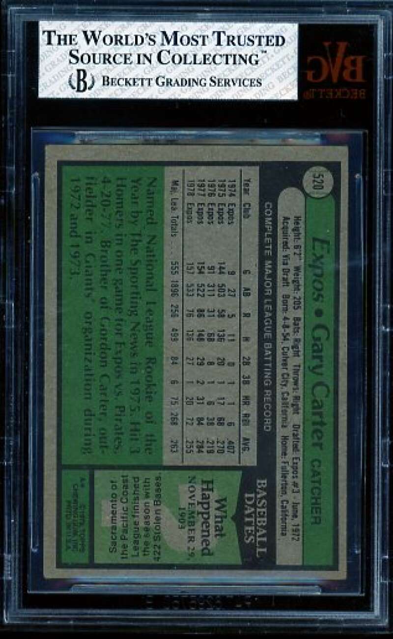 Gary Carter Card 1979 Topps #520 BVG 5 Image 2