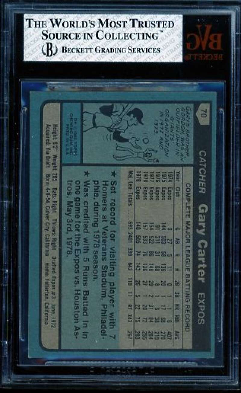 Gary Carter Card 1980 Topps #70 BVG 6.5 Image 2