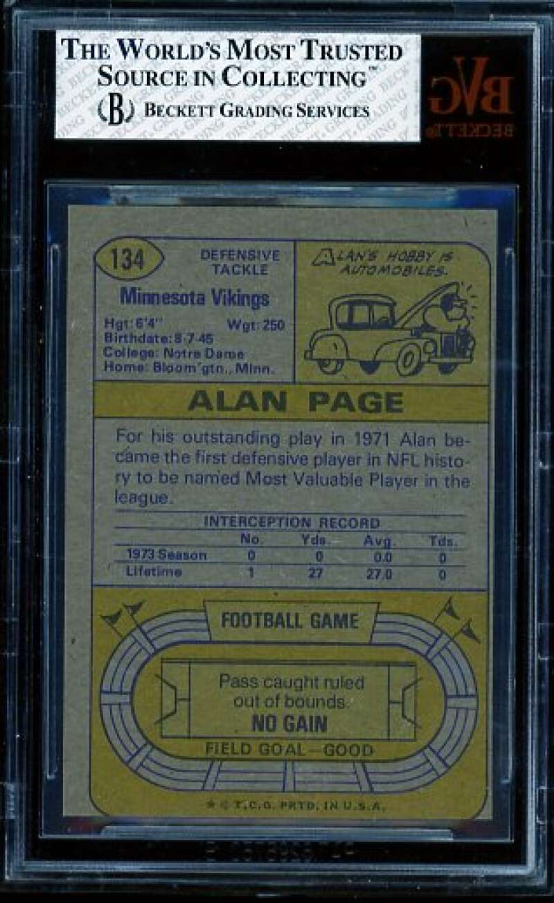 Alan Page Card 1974 Topps #134 BVG 3.5 Image 2