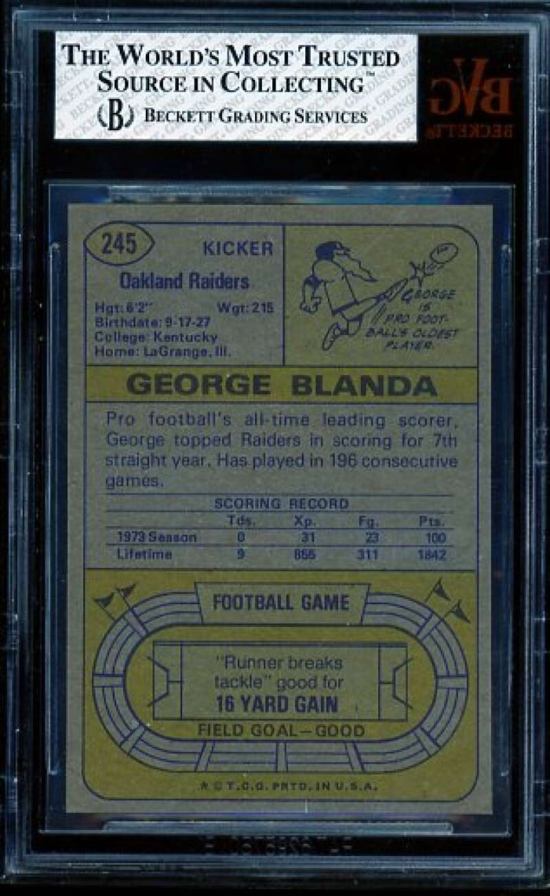 George Blanda Card 1974 Topps #245 BVG 6 Image 2