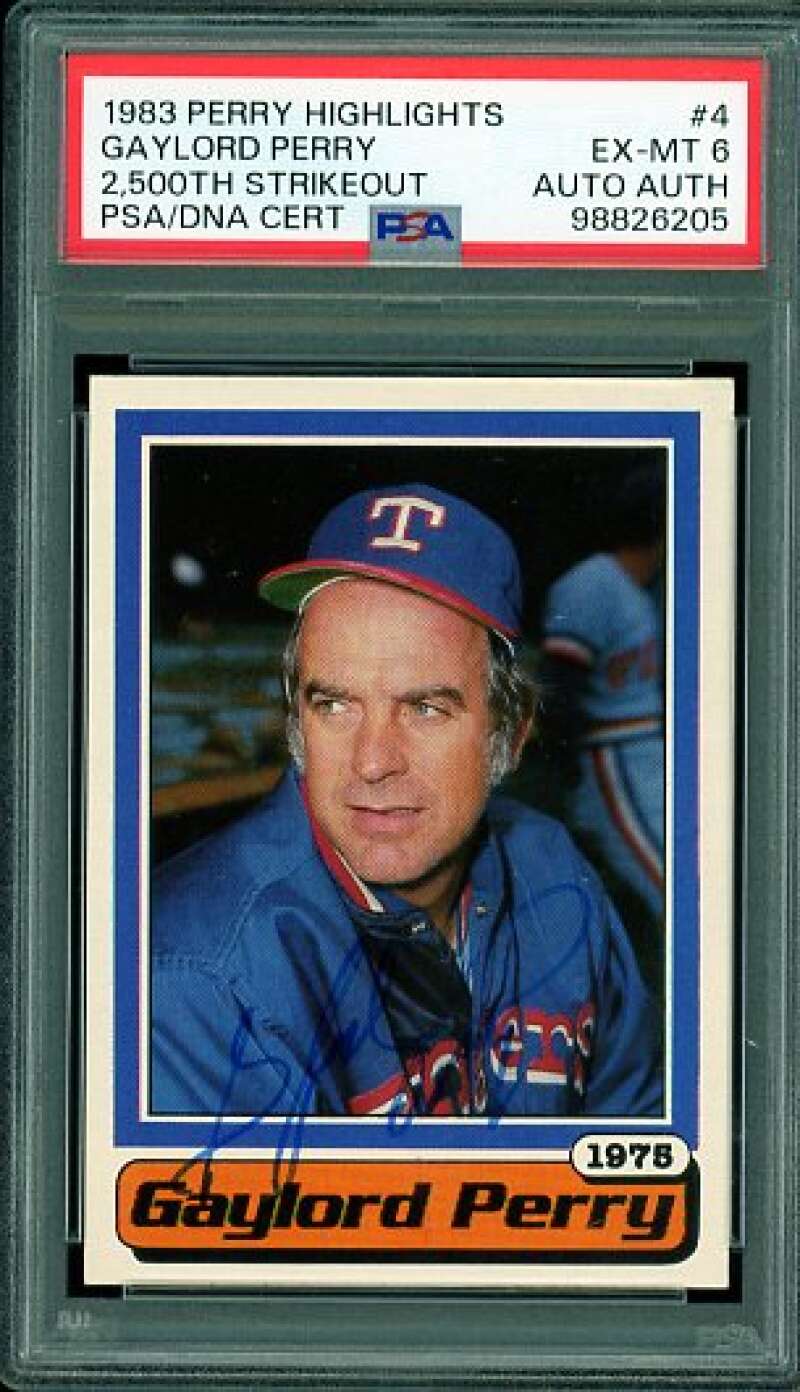 Gaylord Perry Card 1983 Perry Highlights 2,500 Strikeout #4 PSA/DNA Cert 6 Auto Image 1