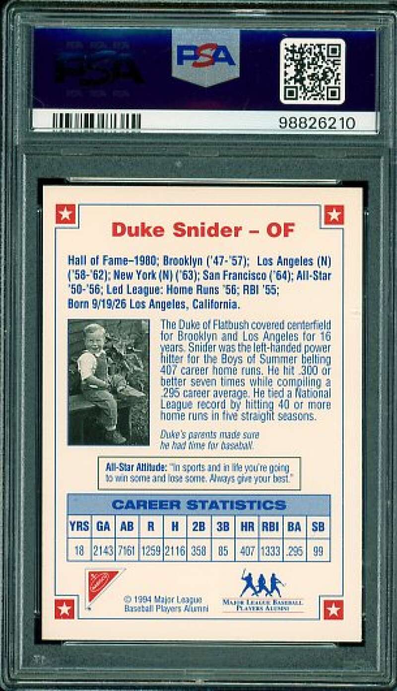 Duke Snider Card 1994 Nabisco A/S Leg. Autograph #nno PSA/DNA Cert 7 Auto Image 2