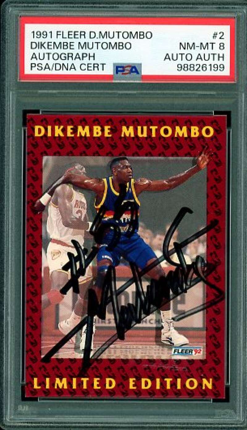 Dikembe Montana Card 1991 Fleer Mutombo Autograph #2 PSA/DNA Cert 8 Auto Image 1