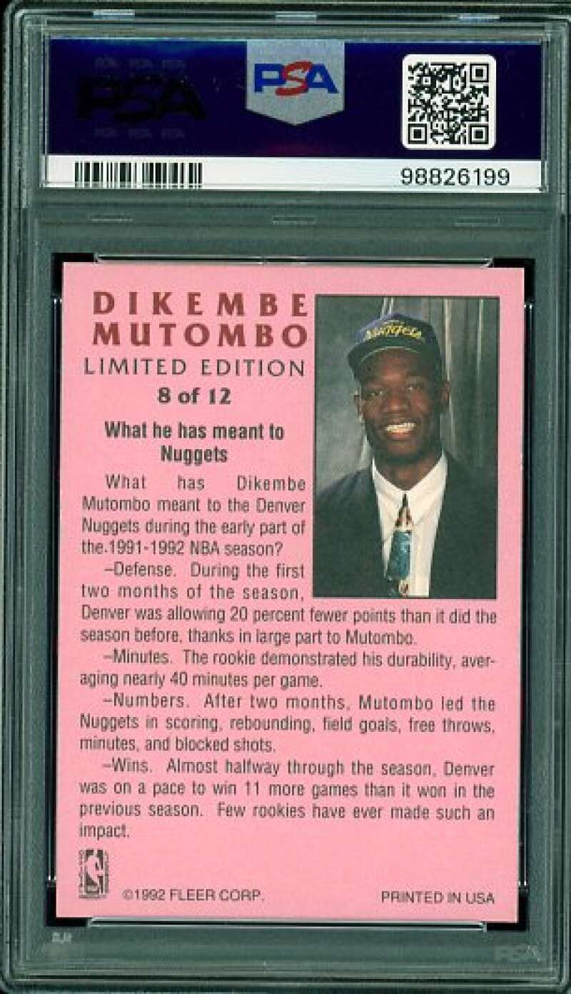 Dikembe Montana Card 1991 Fleer Mutombo Autograph #2 PSA/DNA Cert 8 Auto Image 2