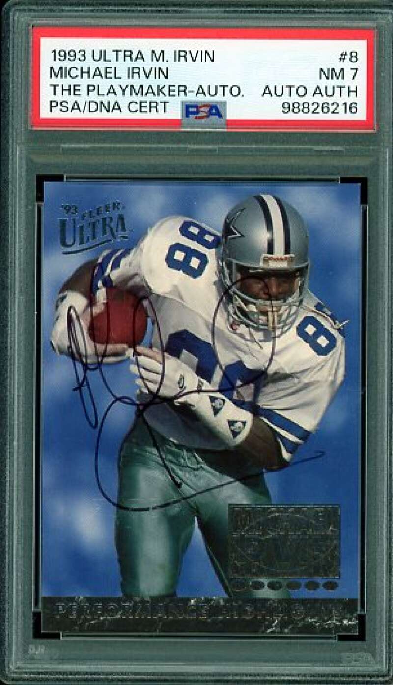 Michael Irvin Card 1993 Ultra Playmaker Auto #8 PSA/DNA Cert 7 Auto Image 1