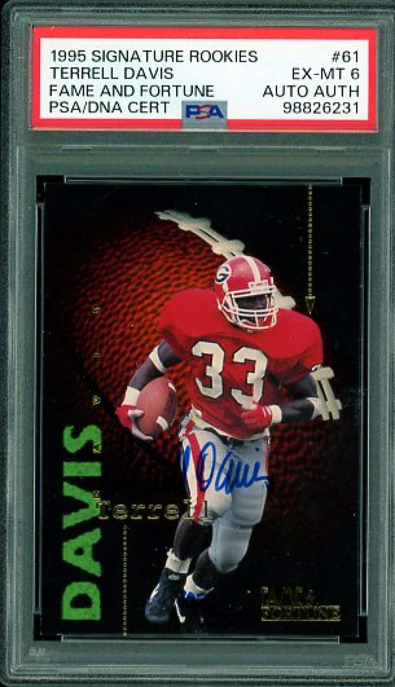 Terrell Davis Rookie 1995 Signature Rookies Fame Fortune #61 PSA/DNA Cert 6 Auto Image 1