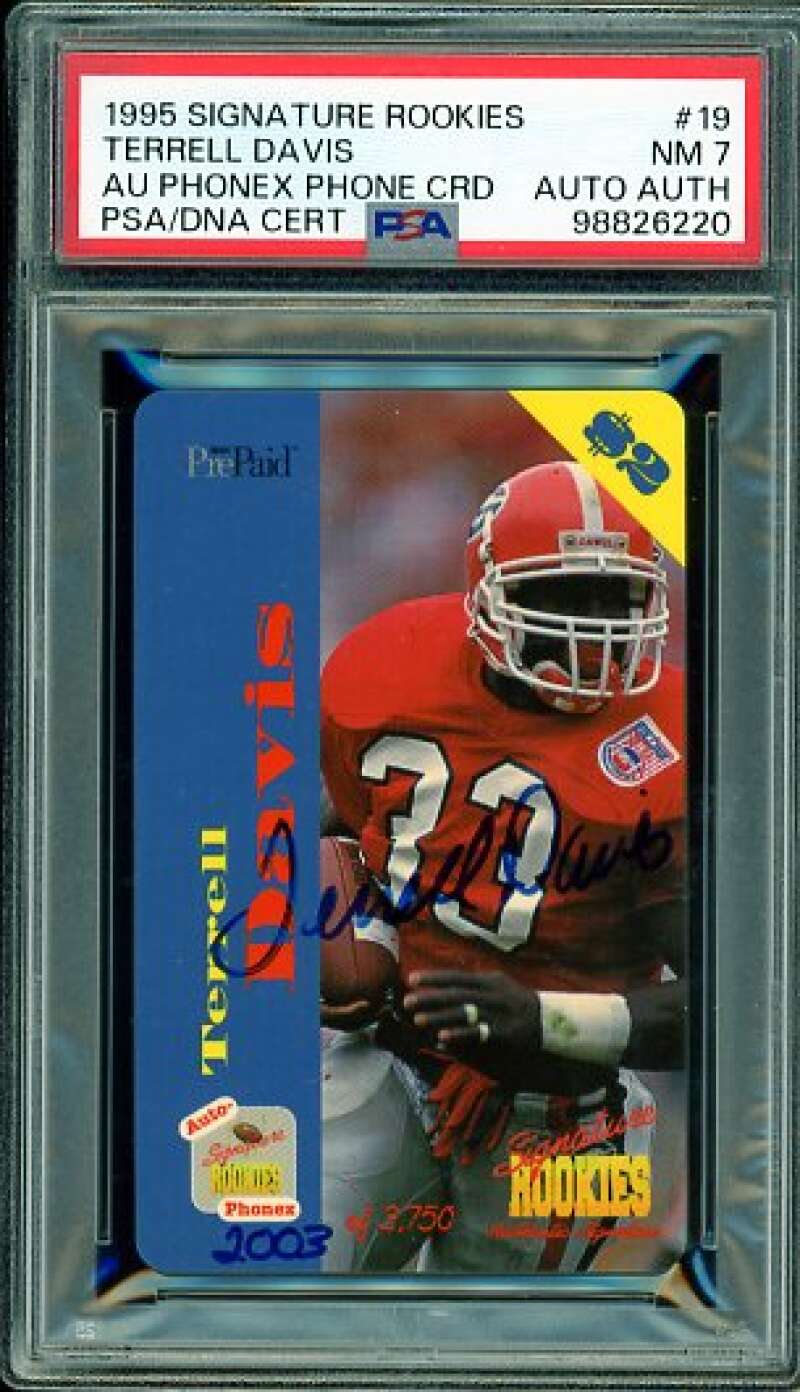 Terrell Davis Rookie 1995 Signature Rookies AU Phonex #19 PSA/DNA Cert 7 Auto Image 1