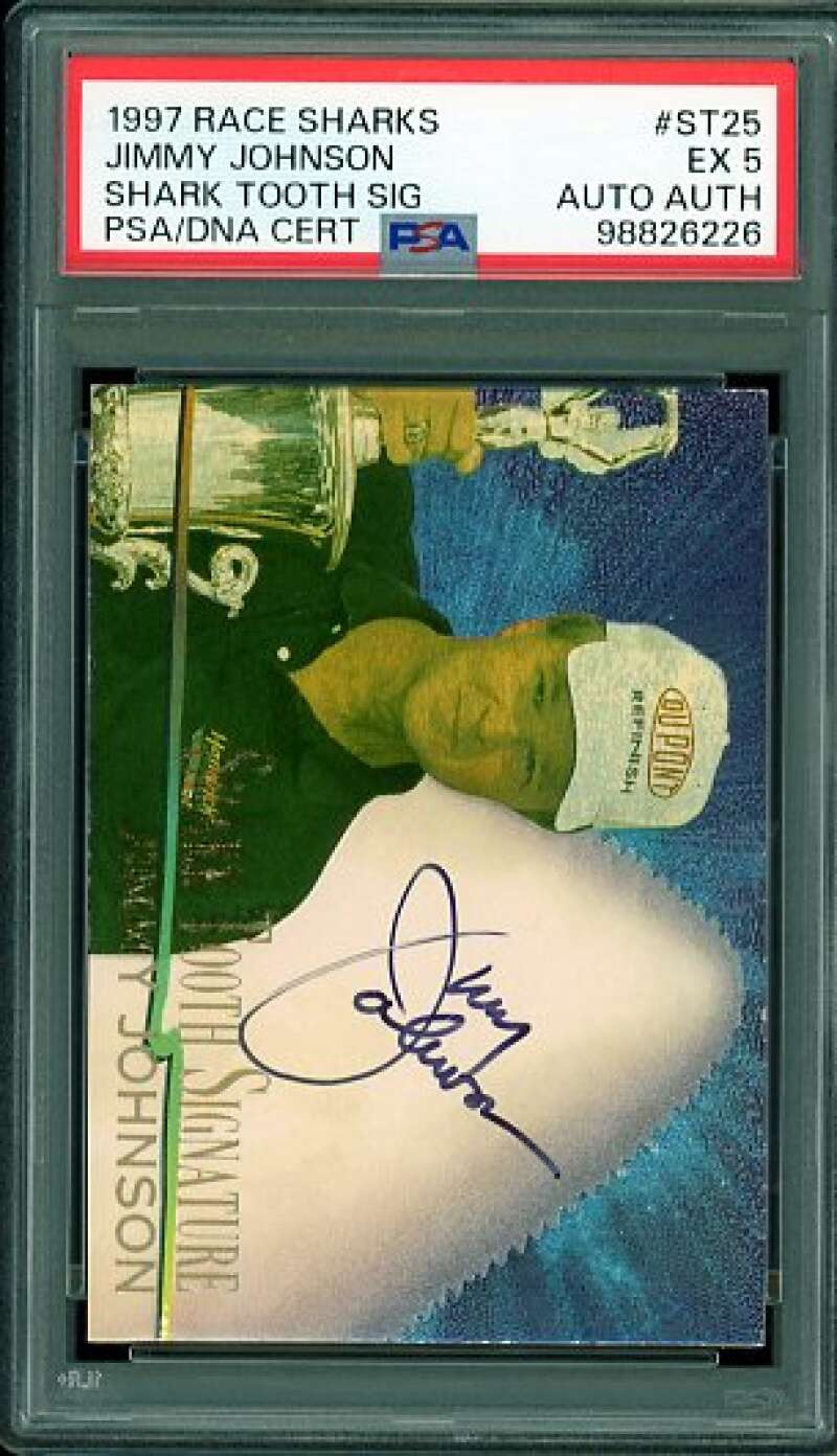 Jimmy Johnson Card 1997 Race Sharks Shark Tooth SIg #st25 PSA/DNA Cert 5 Auto Image 1