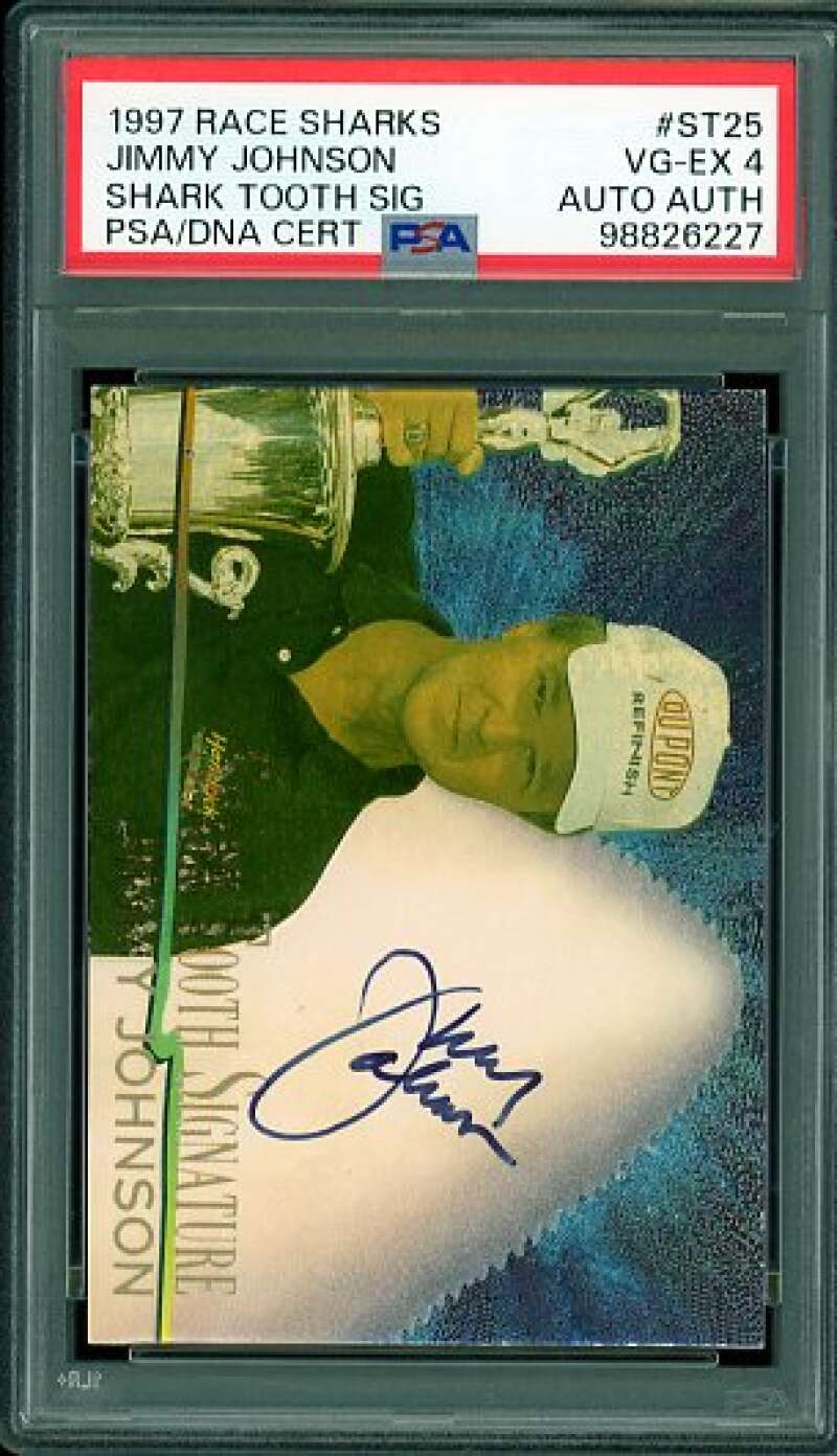 Jimmy Johnson Card 1997 Race Sharks Shark Tooth SIg #st25 PSA/DNA Cert 4 Auto Image 1