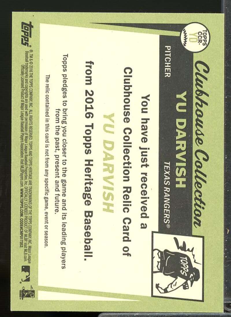 Yu Darvish Card 2016 Topps Heritage Clubhouse Collection Relics #CCRYD  Image 2