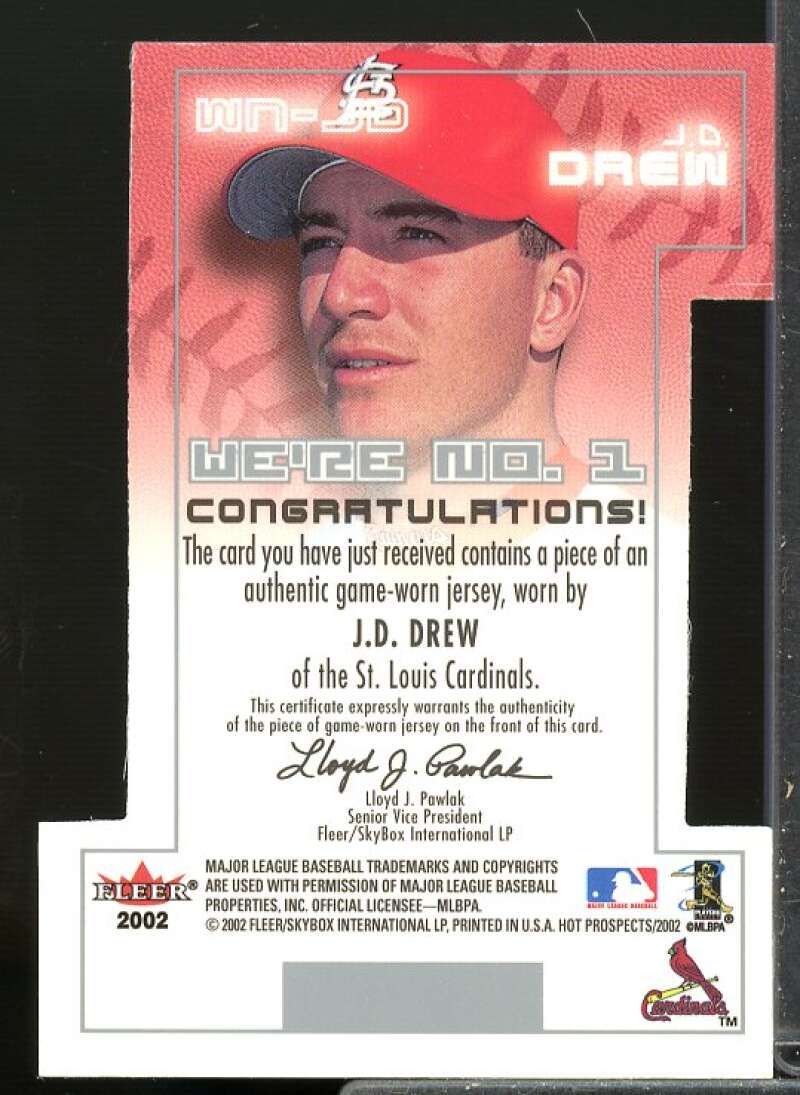 J.D. Drew Jersey Card 2002 Hot Prospects We're Number One Memorabilia #JD  Image 2