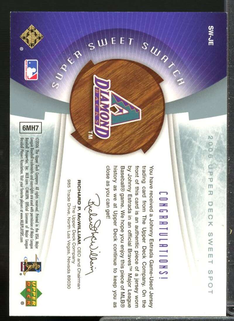 Johnny Estrada Jersey Card 2006 Sweet Spot Super Sweet Swatch Platinum #SWJE  Image 2