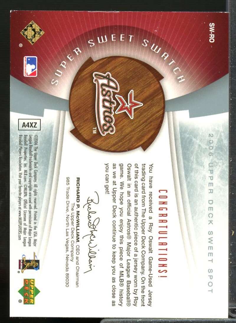 Roy Oswalt Jersey Card 2006 Sweet Spot Super Sweet Swatch Platinum #SWRO  Image 2