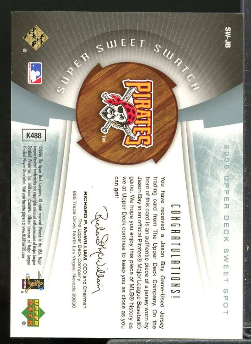 Jason Bay Jersey Card 2006 Sweet Spot Super Sweet Swatch Platinum #SWJB  Image 2