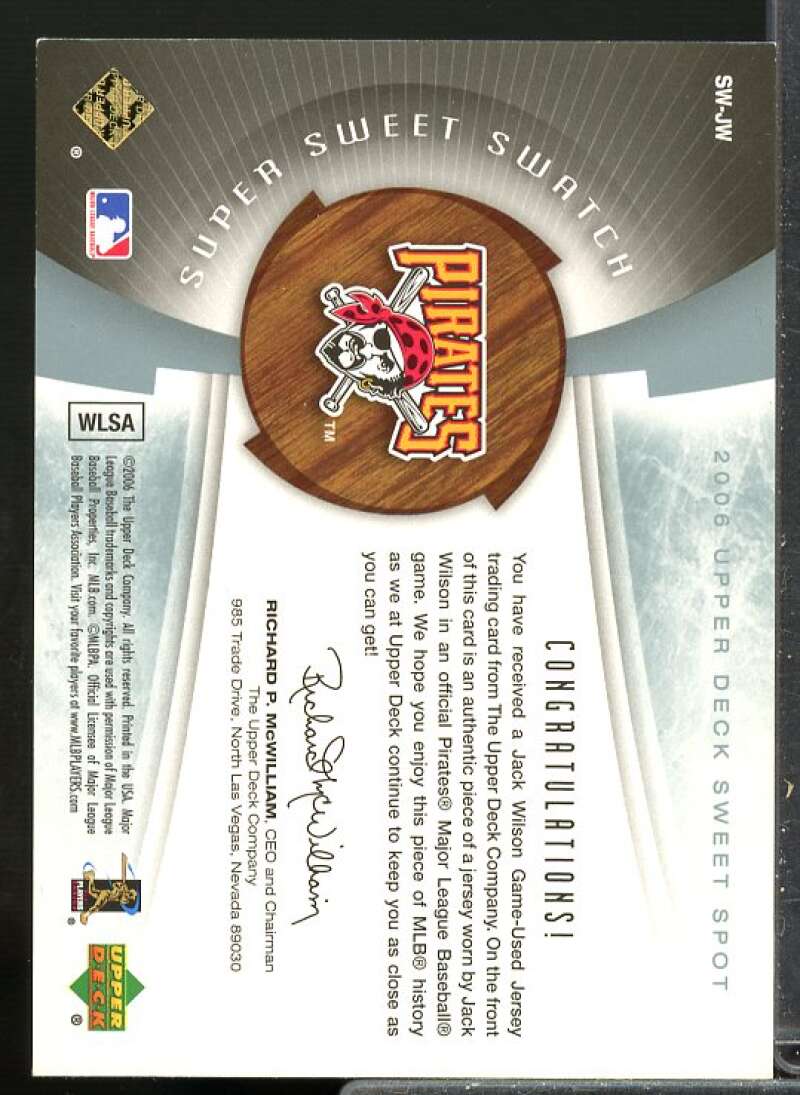 Jack Wilson Jersey Card 2006 Sweet Spot Super Sweet Swatch Platinum #SWJW  Image 2
