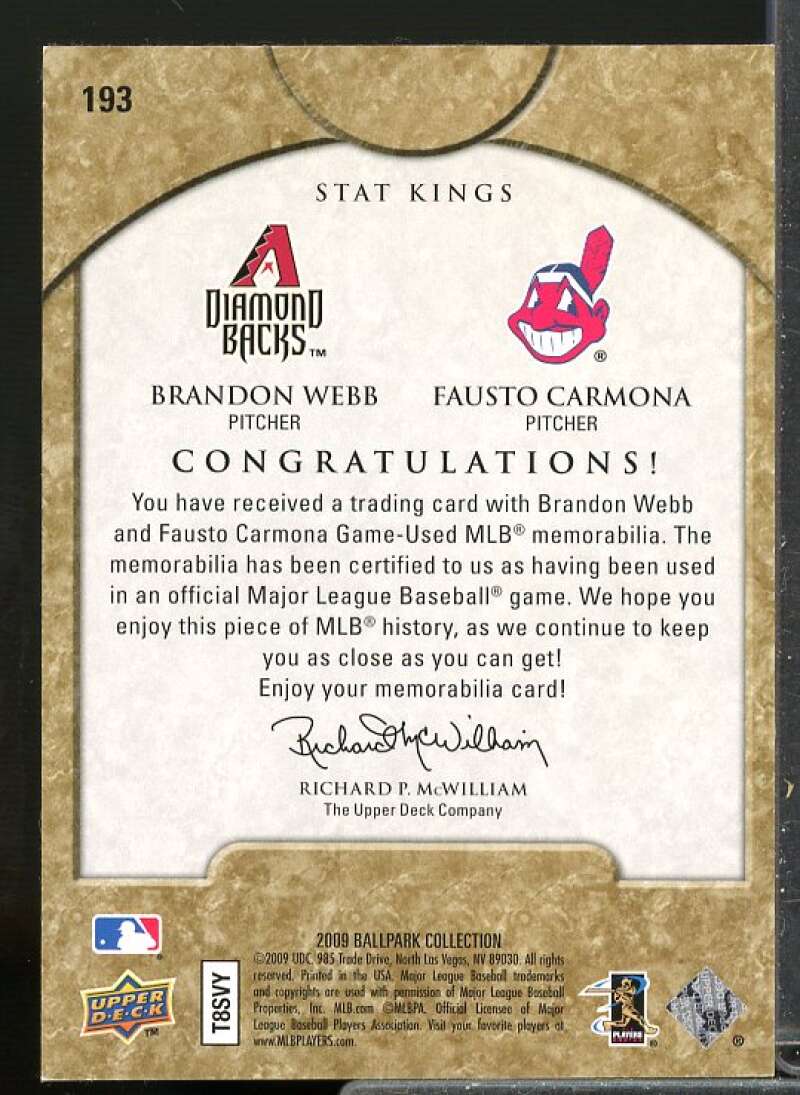 Fausto Carmona/Brandon Webb/400 2009 Upper Deck Ballpark Collection Jersey #193  Image 2