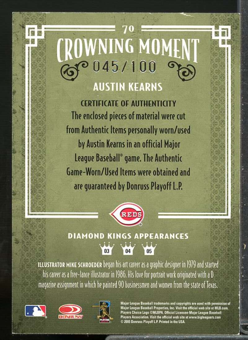 Austin Kearns Bat /100 2005 Diamond Kings Materials Crowning Moment Silver #70  Image 2