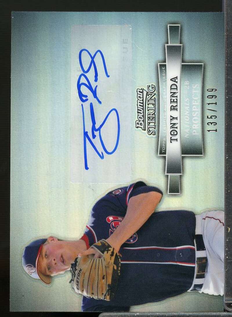 Tony Renda Rookie Card 2012 Bowman Sterling Prospect Autographs Refractors #TRE  Image 1