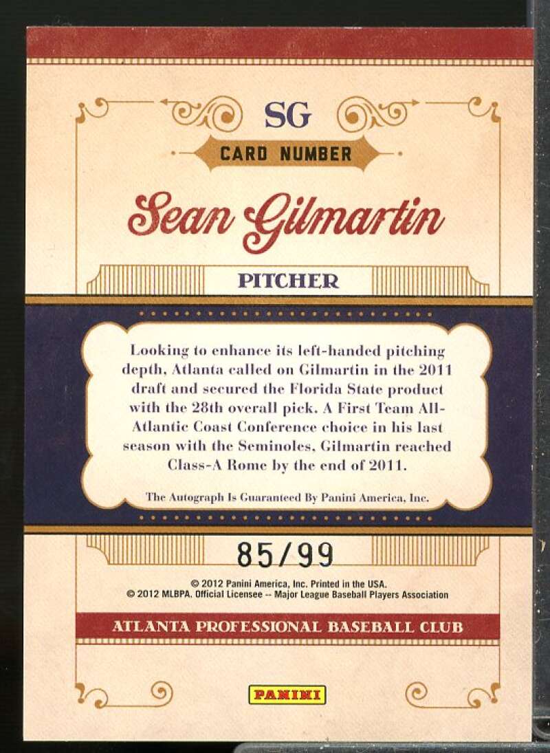 Sean Gilmartin/99 Rookie 2011 Prime Cuts Prospect Signatures Auto Silver #SG  Image 2