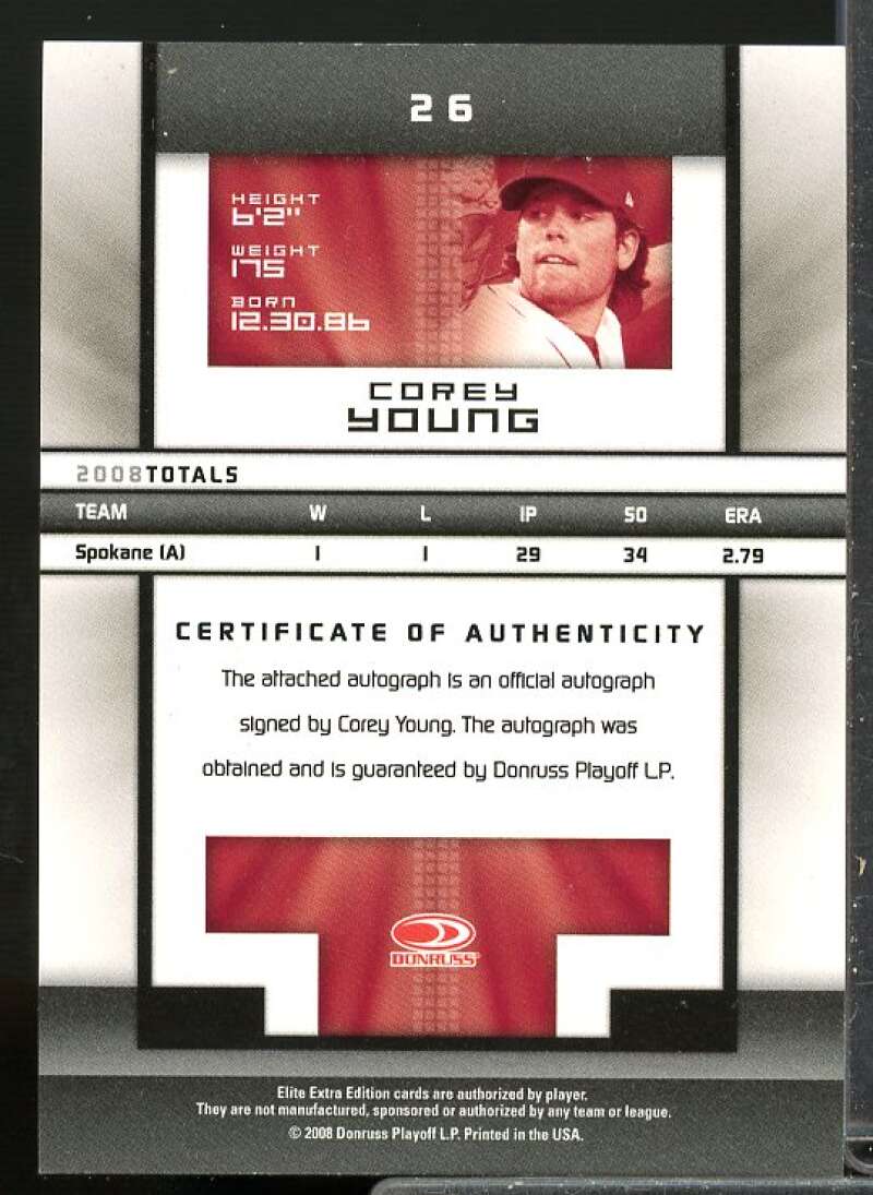 Corey Young Rookie 2008 Donruss Elite Edition Signature Turn of the Century #26  Image 2