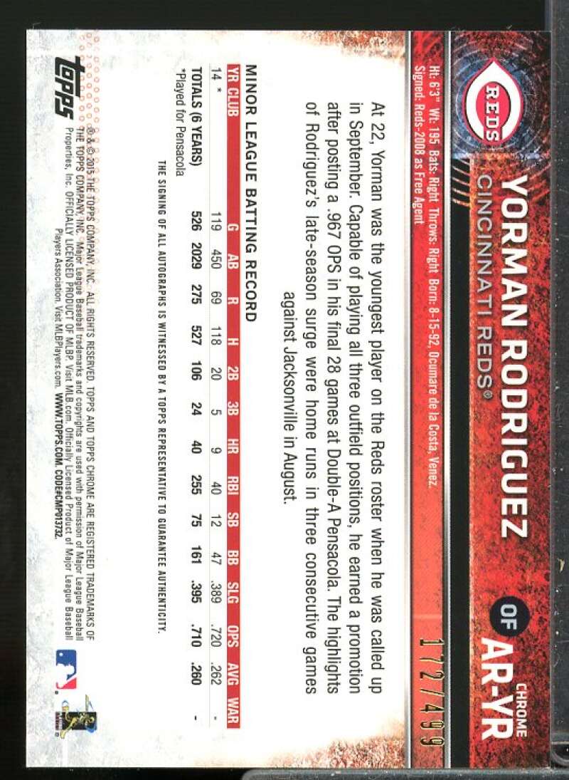 Yorman Rodriguez Rookie 2015 Topps Chrome Rookie Autographs Refractors #ARYR  Image 2