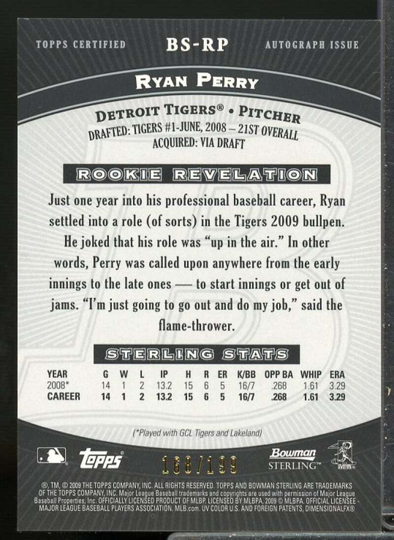 Ryan Perry Rookie Card 2009 Bowman Sterling Autographs Refractors #RP  Image 2