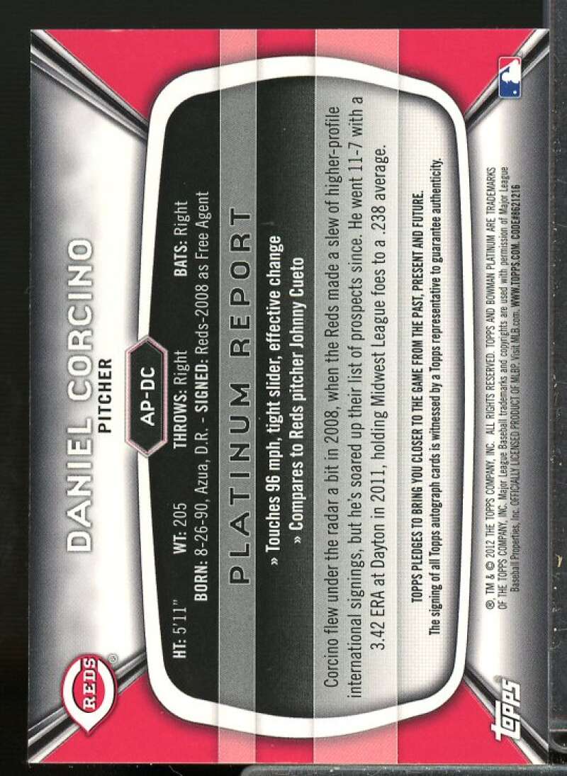 Daniel Corcino Rookie Card 2012 Bowman Platinum Prospect Autographs #DC  Image 2