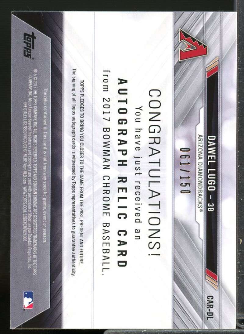 Dawel Lugo Rookie Card 2017 Bowman Chrome Autograph Relics #CARDL  Image 2