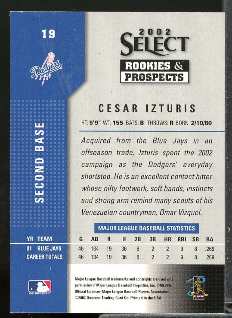 Cesar Izturis/Black Autograph Rookie Card 2002 Select Rookies and Prospects #19  Image 2