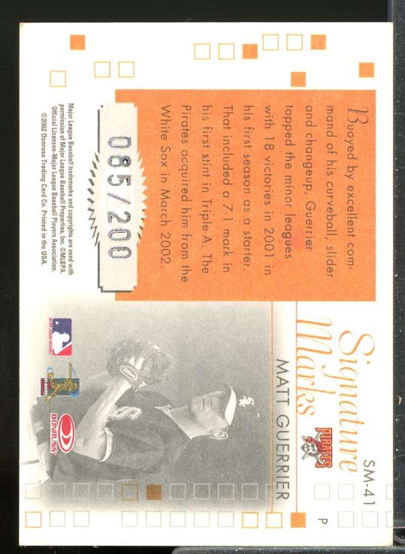 Matt Guerrier/200 Rookie Card 2002 Donruss Originals Signature Marks Auto #41  Image 2