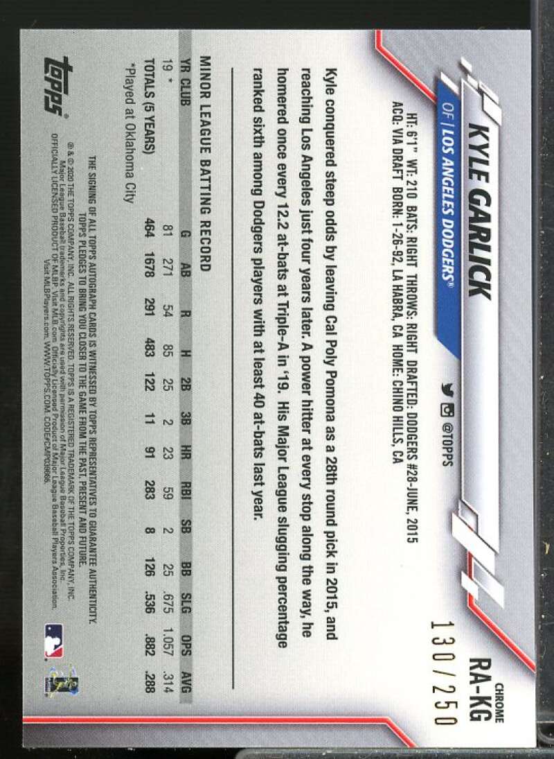 Kyle Garlick Rookie 2020 Topps Chrome Rookie Autographs Purple Refractors #RAKG  Image 2