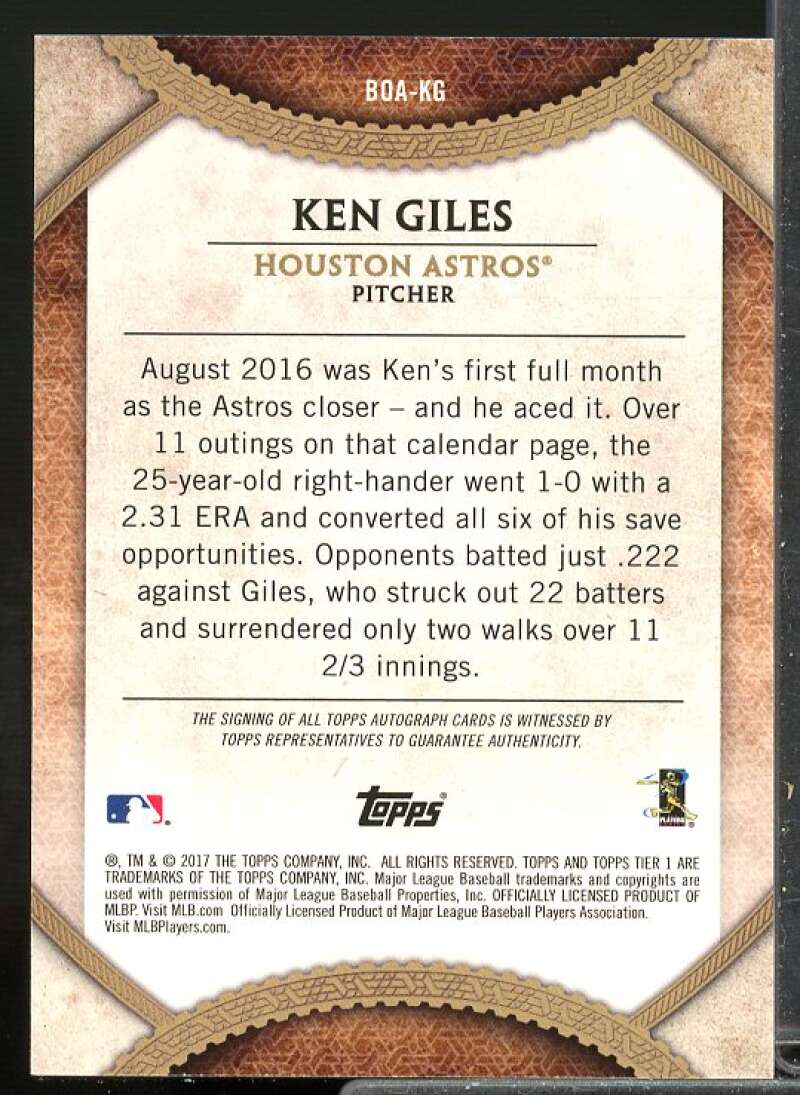 Ken Giles/300 Rookie Card 2017 Topps Tier One Break Out Autographs #BOAKG  Image 2